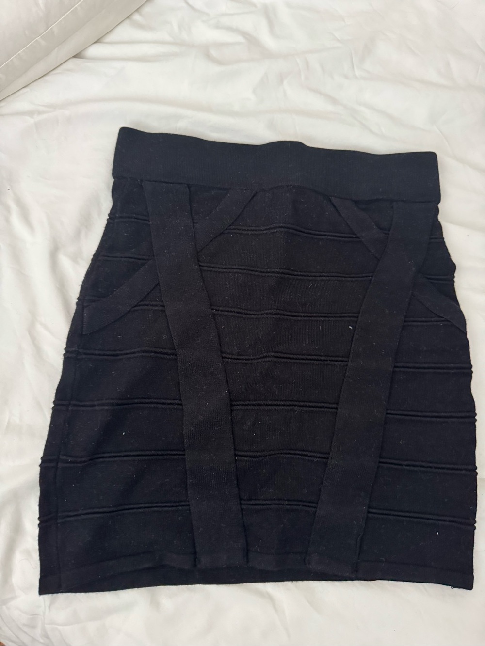 Black Structured Knit Pencil Skirt